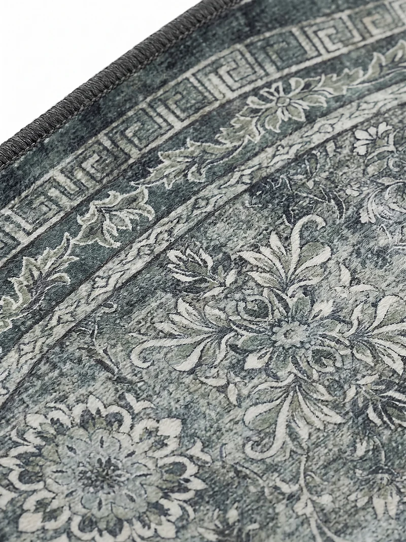 Kurzflor-Teppich mit Blumenfeld – Vintage-Optik | Waschbar bei 30 °C | 5 mm flach