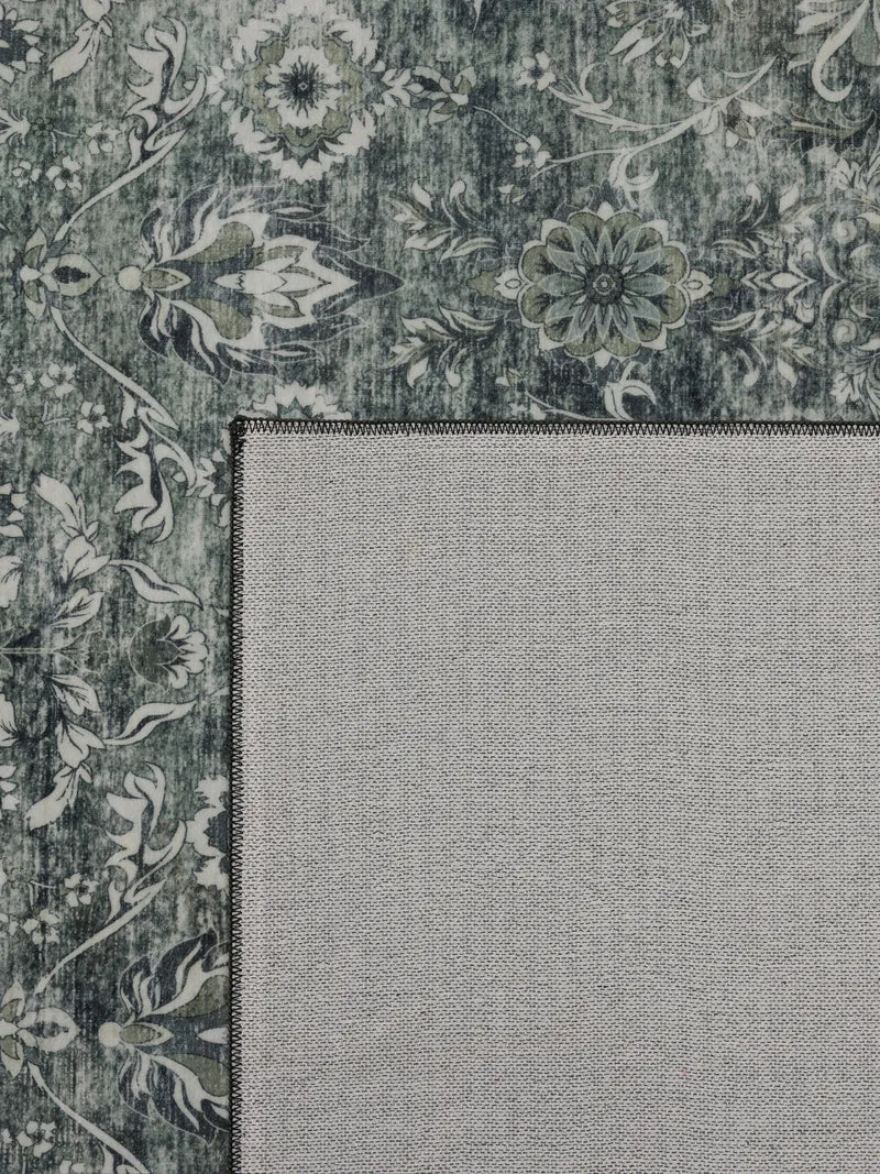 Kurzflor-Teppich mit Blumenfeld – Vintage-Optik | Waschbar bei 30 °C | 5 mm flach