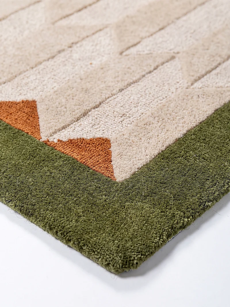 Kurzflor-Wollteppich Wabenmuster · handgetuftet · 5 mm Flor, 3.250 g/m²