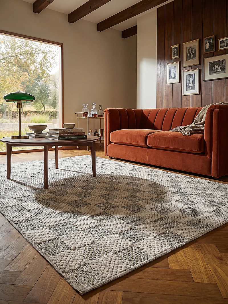 Flachgewebe-Teppich Schachbrett · 80 % Baumwolle · waschbar bei 30 °C