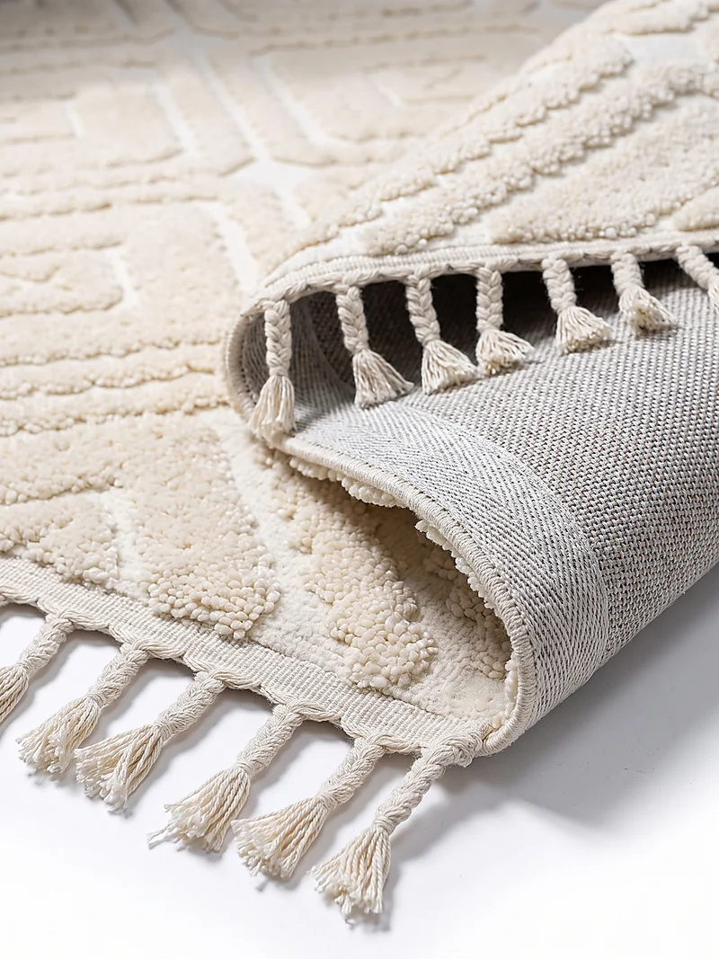 Hochflor-Teppich Rauten-Relief · 20 mm Flor, Fransen, 100 % Polyester