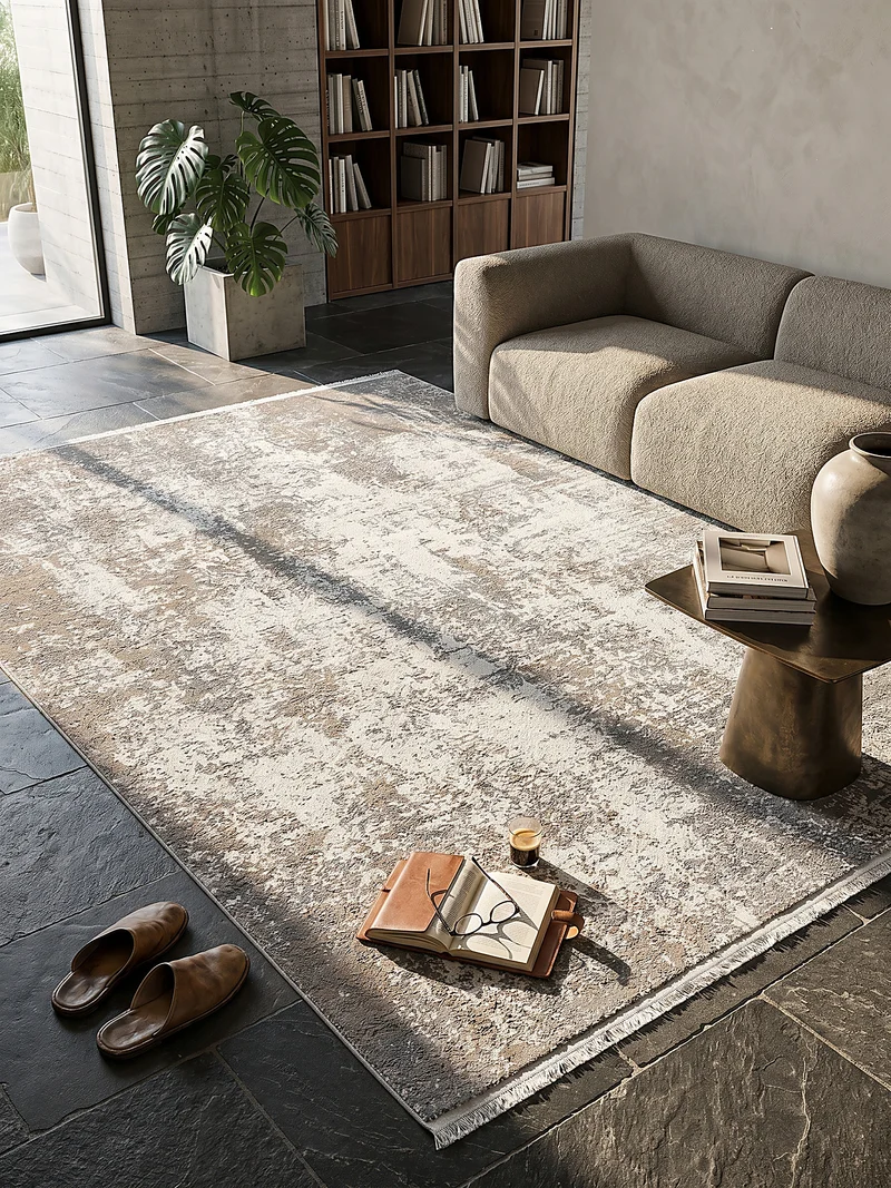 Kurzflor-Teppich Distressed-abstrakter - Polyester, 8 mm Gesamthöhe