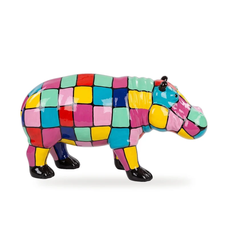 Casa Padrino XXL Deko Skulptur Nilpferd Bunt 100 cm - Garten Figur