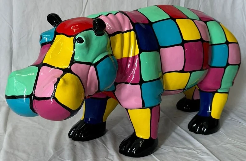 Casa Padrino XXL Deko Skulptur Nilpferd Bunt 100 cm - Garten Figur