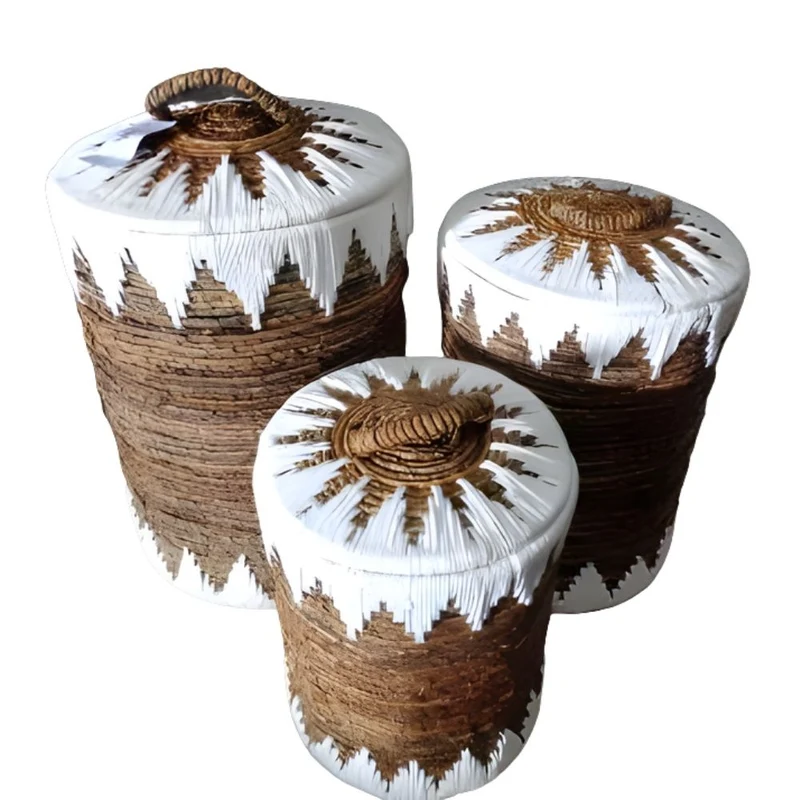 3-tlg. Korbset RUSH 65cm rund Binsen geflochten natural Handmade