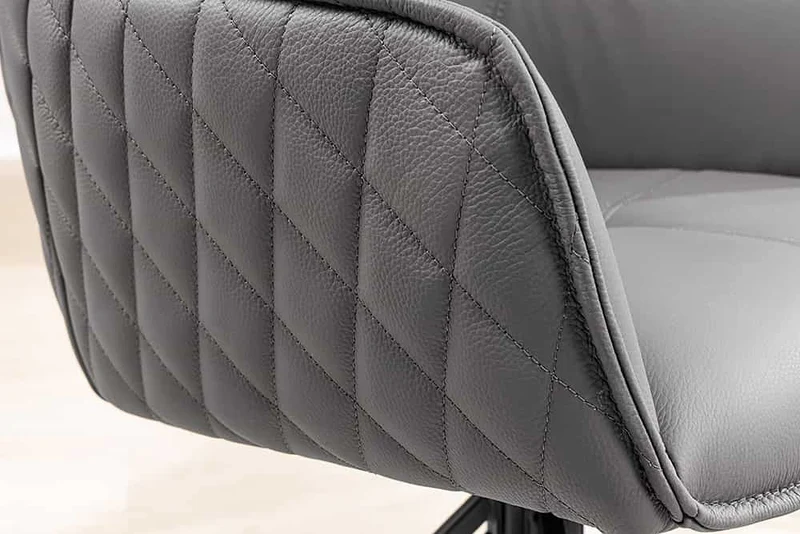 Eleganter Drehstuhl HORA Echtleder grau Metallgestell schwarz Armlehne