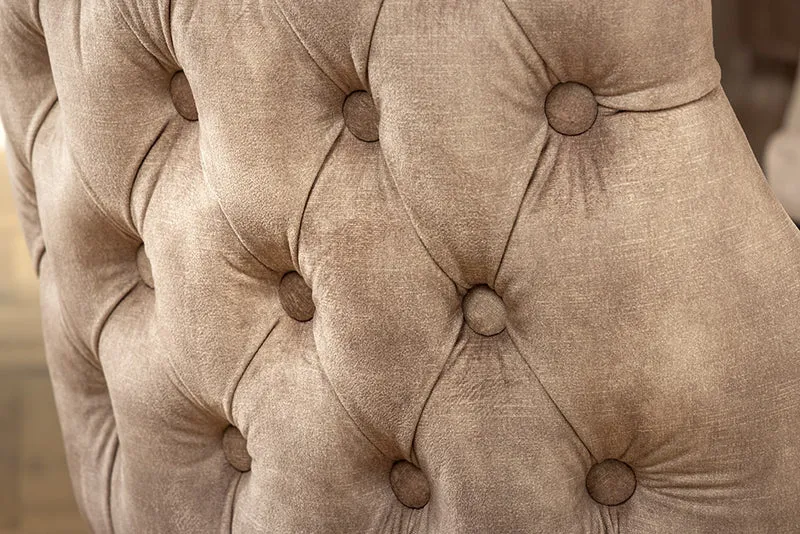 Edler Stuhl LEON Samt beige Löwenkopf Nieten Chesterfield
