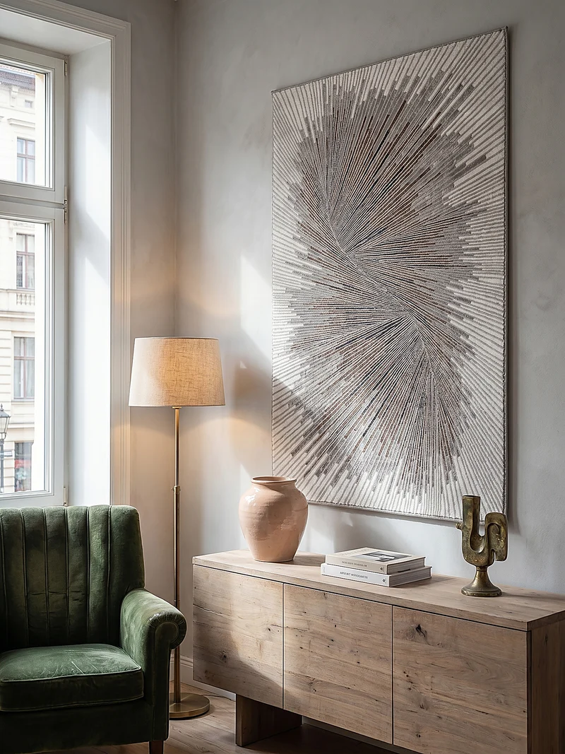 Kurzflor-Teppich Metallic Sunburst-Palmblatt - Polyester, 9 mm Gesamthöhe