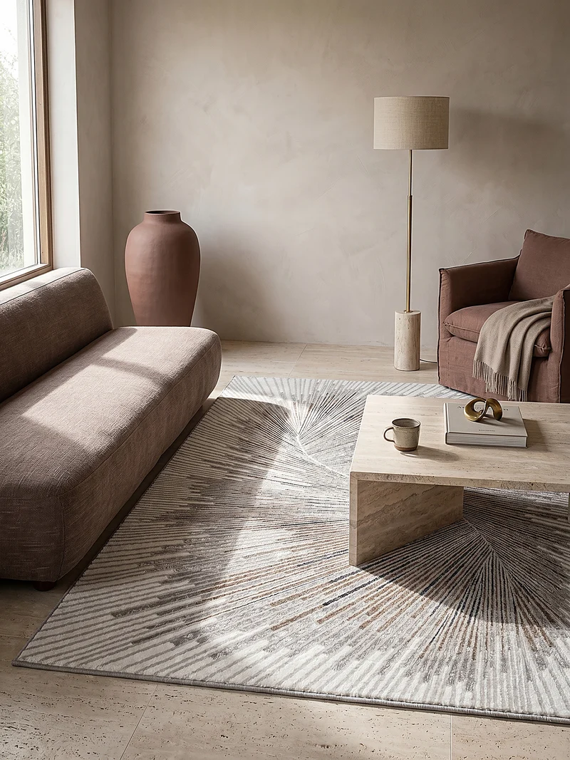 Kurzflor-Teppich Metallic Sunburst-Palmblatt - Polyester, 9 mm Gesamthöhe