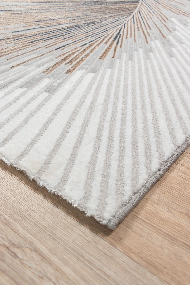 Kurzflor-Teppich Metallic Sunburst-Palmblatt - Polyester, 9 mm Gesamthöhe