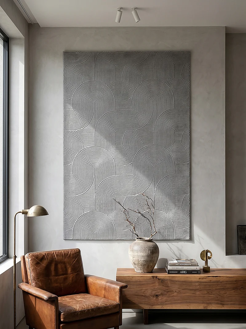 Kurzflor-Teppich 3D-Relief geometrische Bögen - Polypropylen, 9 mm Gesamthöhe