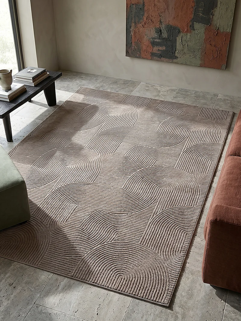 Kurzflor-Teppich 3D-Relief geometrische Bögen - Polypropylen, 9 mm Gesamthöhe
