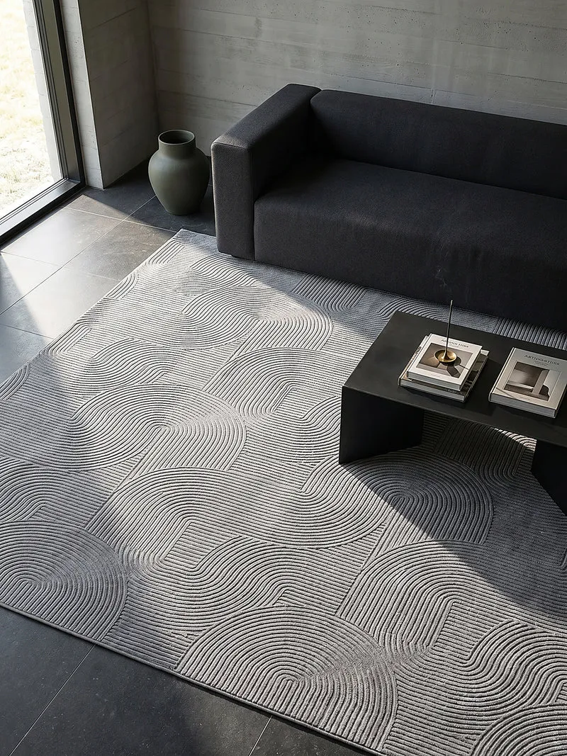 Kurzflor-Teppich 3D-Relief geometrische Bögen - Polypropylen, 9 mm Gesamthöhe