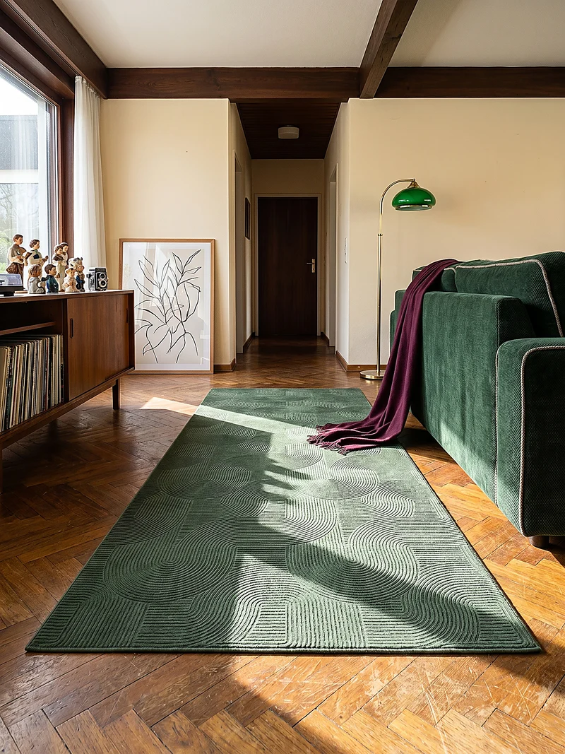 Kurzflor-Teppich 3D-Relief geometrische Bögen - Polypropylen, 9 mm Gesamthöhe