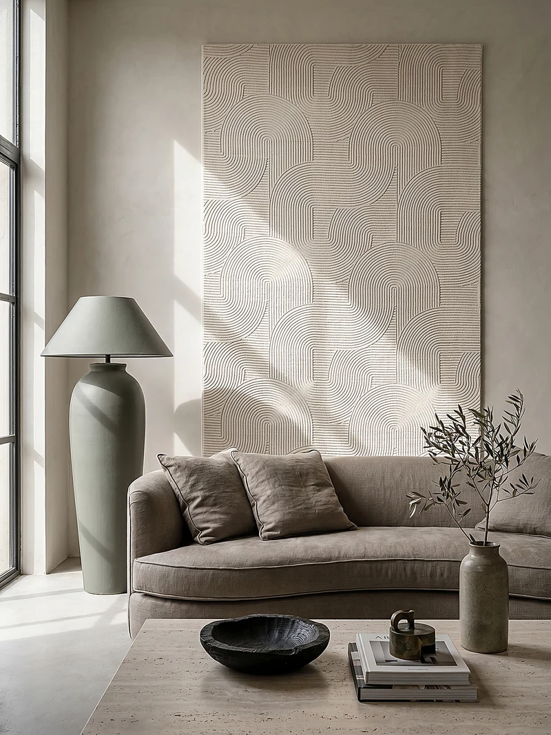 Kurzflor-Teppich 3D-Relief geometrische Bögen - Polypropylen, 9 mm Gesamthöhe