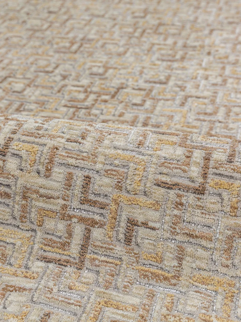 Kurzflor-Teppich Mosaik · Naturton mit Glanzgarn, 7 mm Flor, mit Fransen