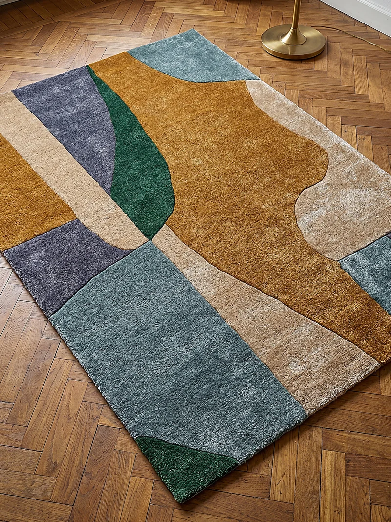 Kurzflor-Teppich Farbflächen · 100 % Viskose handgetuftet · 5 mm