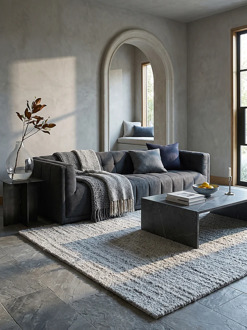 Kurzflor-Teppich Bouclé-Melange · 100 % Polyester · handgewebt, 10 mm Flor