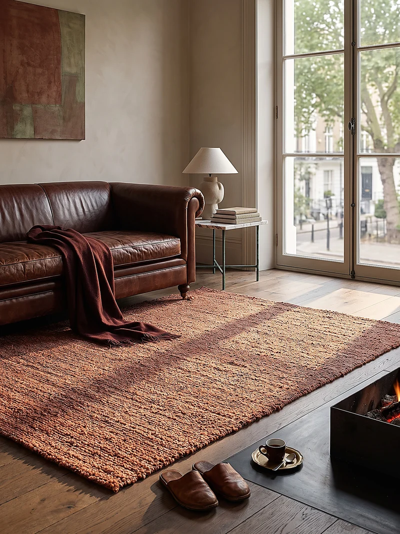 Kurzflor-Teppich Bouclé-Melange · 100 % Polyester · handgewebt, 10 mm Flor