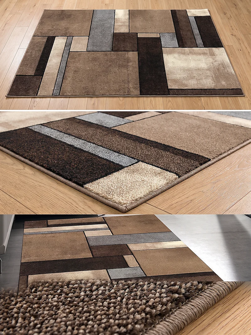 Kurzflor-Teppich Patchwork-Rechtecke - Polypropylen, 14 mm Gesamthöhe