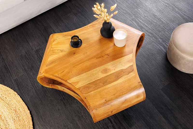 Design Couchtisch LIVE-RANIC 90cm braun Akazienholz mit Stauraum