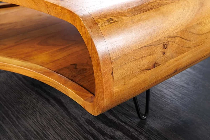 Design Couchtisch LIVE-RANIC 90cm braun Akazienholz mit Stauraum