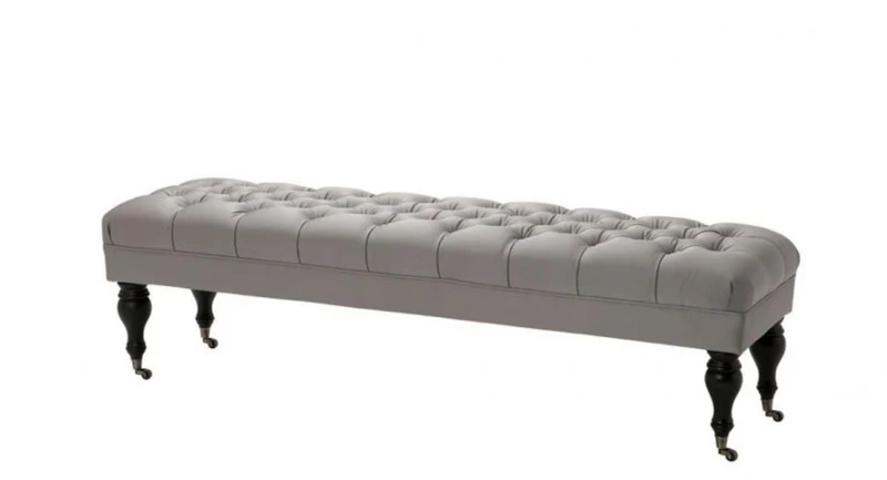 Casa Padrino Luxus Sitzbank Silbergrau Satin 160 x 46 x H. 45 cm - Elegante Sitzbank mit schwarzen Beinen
