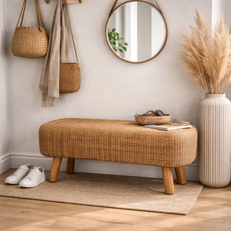 Wasserhyazinth Teakholz Sitzbank AMSTERDAM 80cm natural Unikat