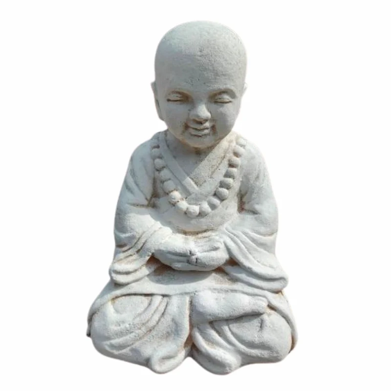 Buddha Figur PRAY 40cm Antik-Weiss Zement Outdoor-Deko
