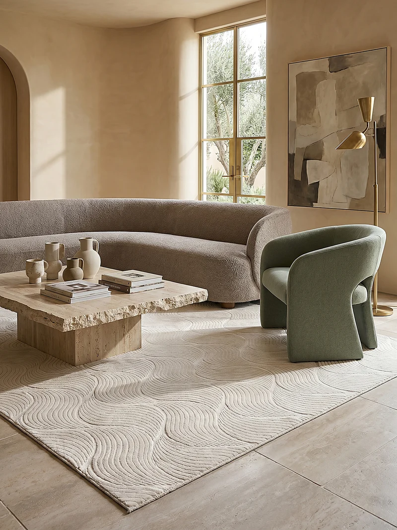 Kurzflor-Teppich 3D-Relief mit geschwungenen - Polypropylen, 9 mm Gesamthöhe