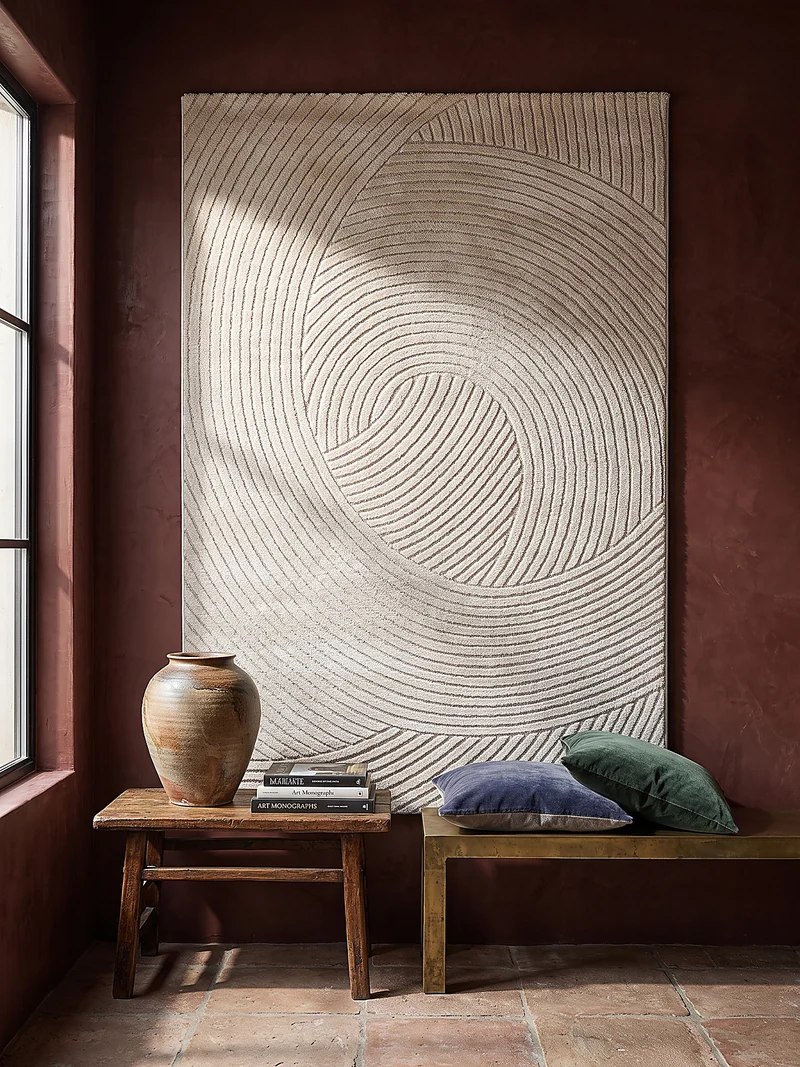 Kurzflor-Teppich geschwungene Bögen - Polypropylen-Polyester-Mix, 15 mm Gesamthöhe