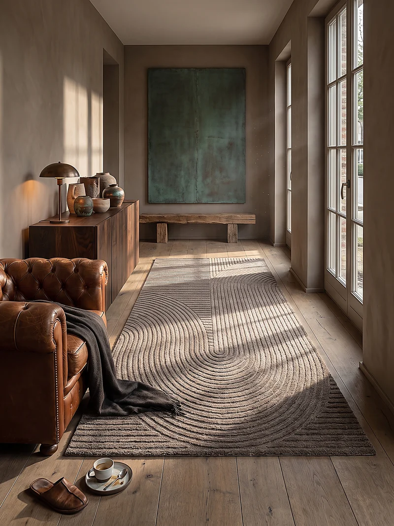 Kurzflor-Teppich 3D-Relief Zen-Halbkreise - Polypropylen-Polyester-Mix, 15 mm Gesamthöhe