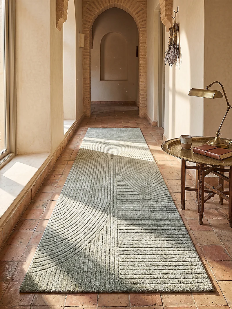 Kurzflor-Teppich 3D-Relief Zen-Halbkreise - Polypropylen-Polyester-Mix, 15 mm Gesamthöhe