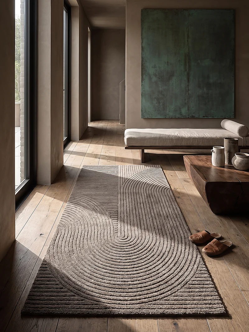 Kurzflor-Teppich 3D-Relief Zen-Halbkreise - Polypropylen-Polyester-Mix, 15 mm Gesamthöhe