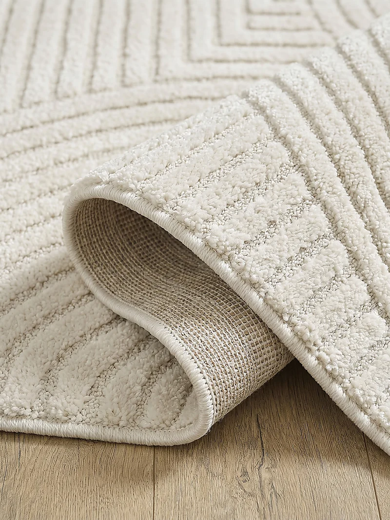 Kurzflor-Teppich 3D-Relief Zen-Halbkreise - Polypropylen-Polyester-Mix, 15 mm Gesamthöhe