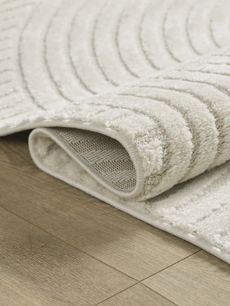 Kurzflor-Teppich 3D-Relief Zen-Halbkreise - Polypropylen-Polyester-Mix, 15 mm Gesamthöhe