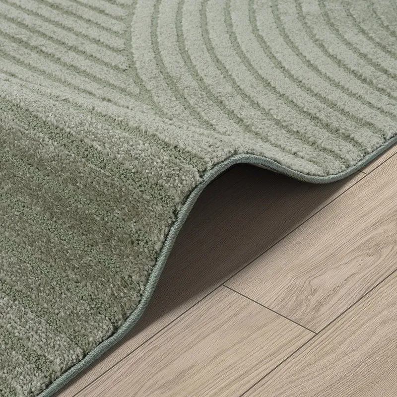 Kurzflor-Teppich 3D-Relief Zen-Halbkreise - Polypropylen-Polyester-Mix, 15 mm Gesamthöhe