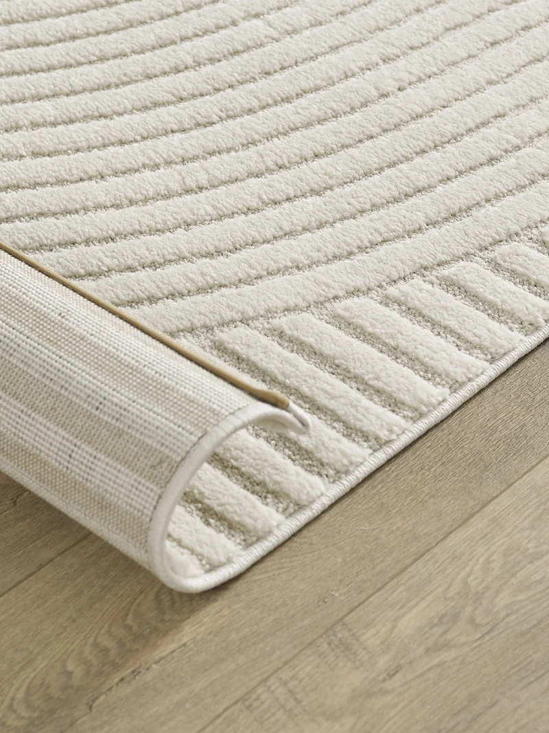 Kurzflor-Teppich 3D-Relief Zen-Halbkreise - Polypropylen-Polyester-Mix, 15 mm Gesamthöhe