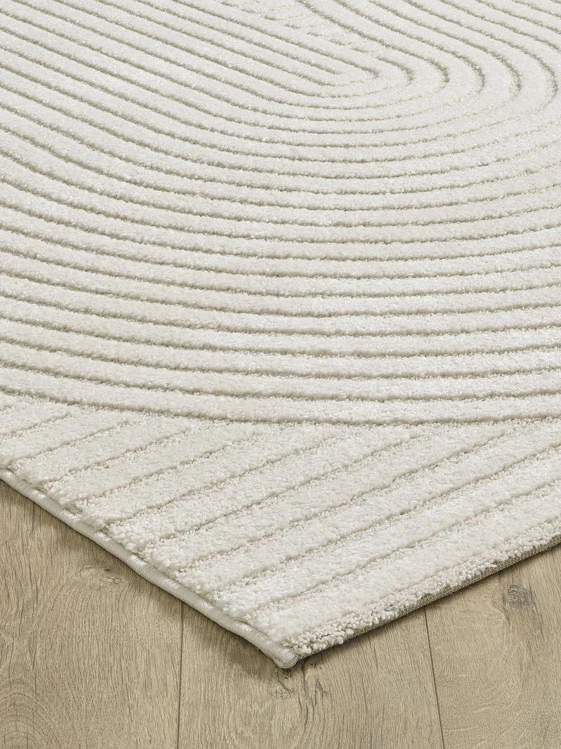Kurzflor-Teppich 3D-Relief Zen-Halbkreise - Polypropylen-Polyester-Mix, 15 mm Gesamthöhe