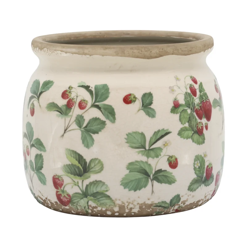 Chic Antique Fraises Übertopf mit Erdbeeren