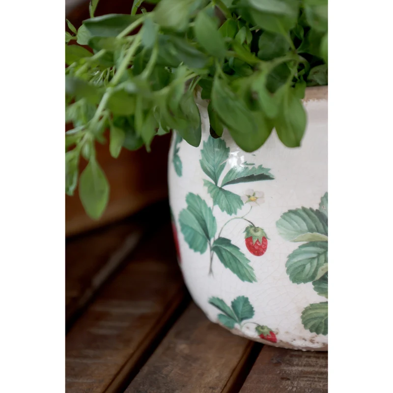 Chic Antique Fraises Übertopf mit Erdbeeren