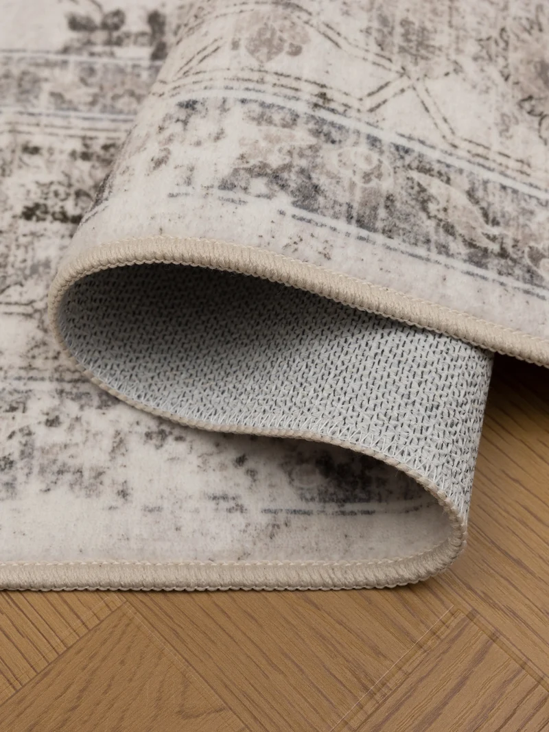 Kurzflor-Teppich mit Blütenmedaillon – Waschbar bei 30 °C | Rutschhemmende Rückseite