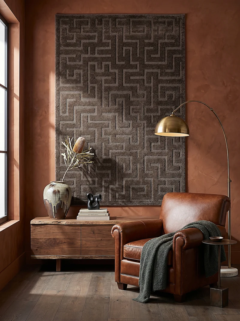 Kurzflor-Teppich Labyrinth-Linien - Polypropylen-Polyester-Mix, 13 mm Gesamthöhe