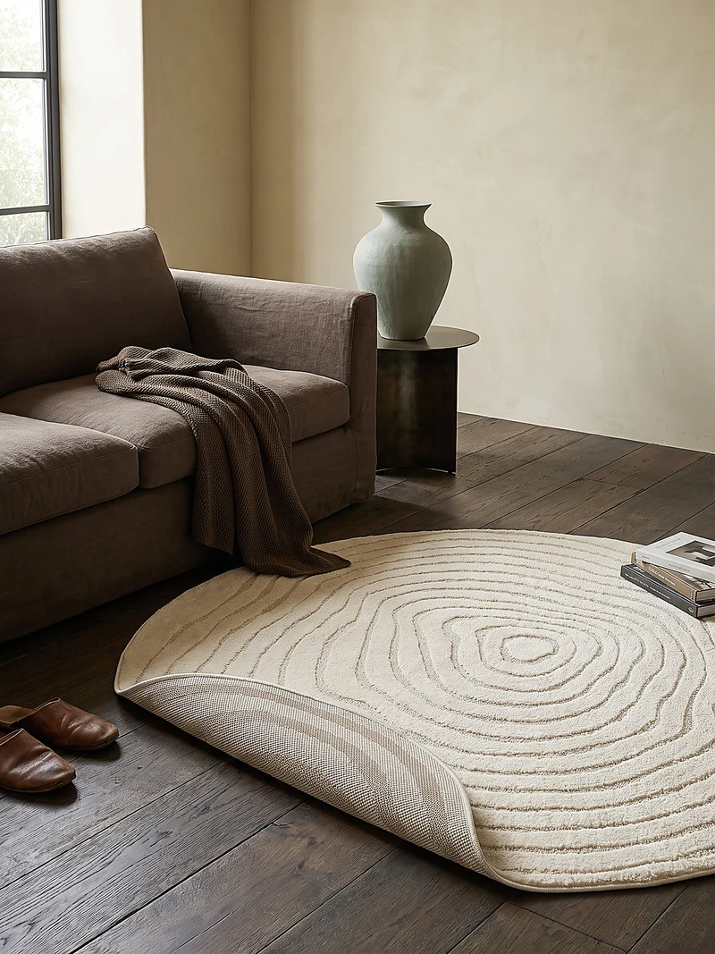 Kurzflor-Teppich Horizontale Wellen-Reihen - Polypropylen-Polyester-Mix, 15 mm Gesamthöhe