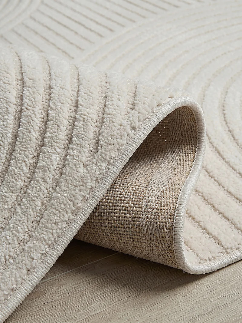 Kurzflor-Teppich 3D-Relief Halbkreise - Polypropylen-Polyester-Mix, 15 mm Gesamthöhe