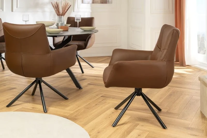Drehbarer 360° Echtleder Stuhl SIGN cognac Federkern mit Armlehne