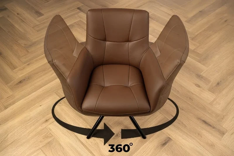 Drehbarer 360° Echtleder Stuhl SIGN cognac Federkern mit Armlehne