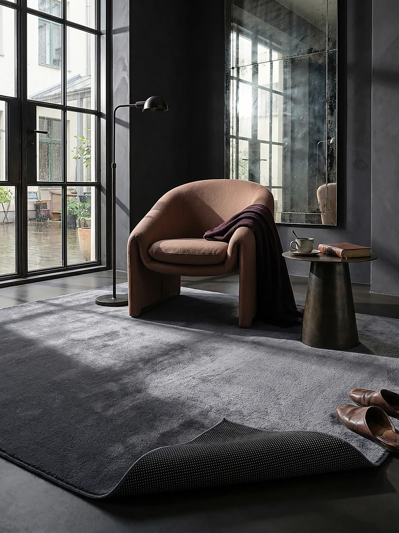 Kurzflor-Teppich Uni plüschig - Polyester, 12 mm Gesamthöhe