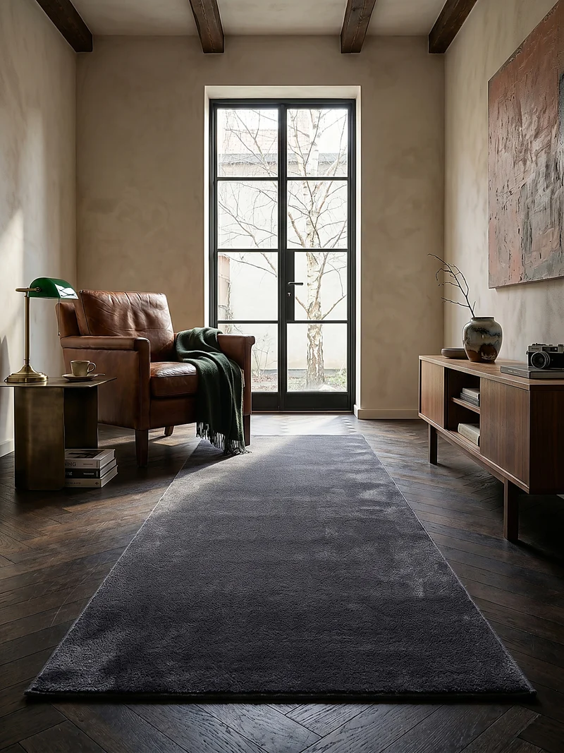 Kurzflor-Teppich Uni plüschig - Polyester, 12 mm Gesamthöhe