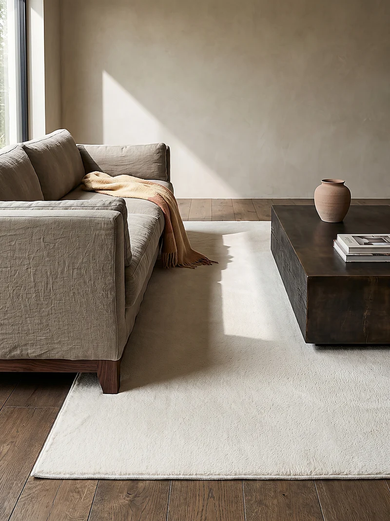 Kurzflor-Teppich Uni plüschig - Polyester, 12 mm Gesamthöhe